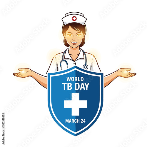 Nurse with World TB Day Shield and Cross