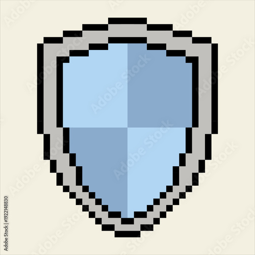 pixel art 8-bit RPG shield, rounded shape