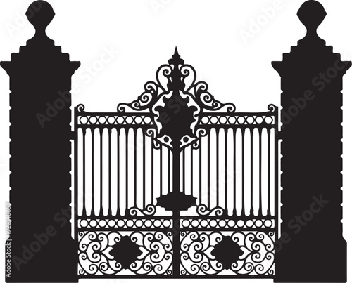 Ornate iron gate, wrought iron fence, black metal gate, decorative gate design