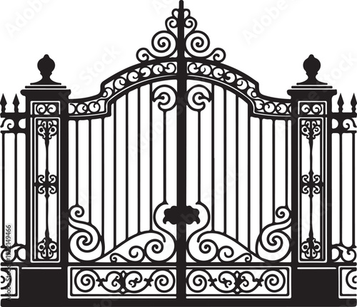 Ornate iron gate, wrought iron fence, black metal gate, decorative gate design