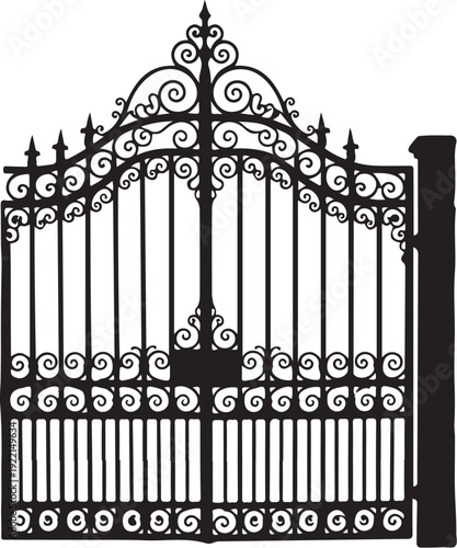 Ornate iron gate, wrought iron fence, black metal gate, decorative gate design