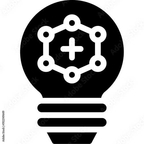 Creative Science Innovation Light Bulb Icon with Molecular Structure Symbol