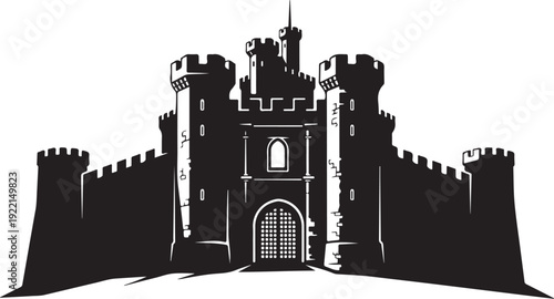 Medieval Castle, Black Silhouette, Vector Illustration, Fortress Icon