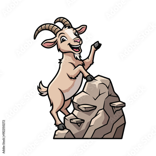 Goat standing triumphantly on a rocky outcrop with horns