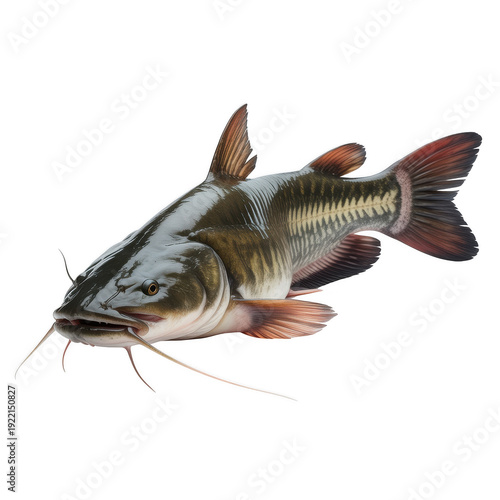 Close up of a channel catfish against black background