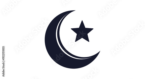 A simple graphic depicts a dark crescent moon with a five pointed star positioned within its open space