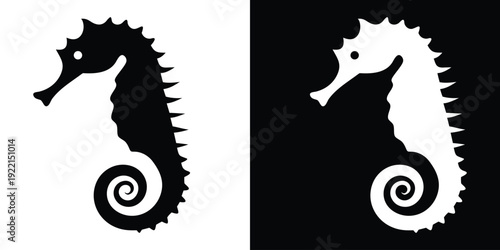 seahorse silhouette vector, seahorse icon, sea animals isolated black and white vector illustration