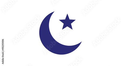 A dark blue flag displays a white crescent moon and a five pointed star symbols often associated with islam