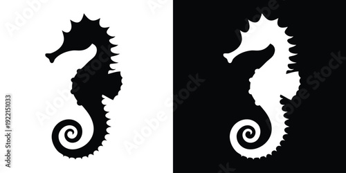 seahorse silhouette vector, seahorse icon, sea animals isolated black and white vector illustration