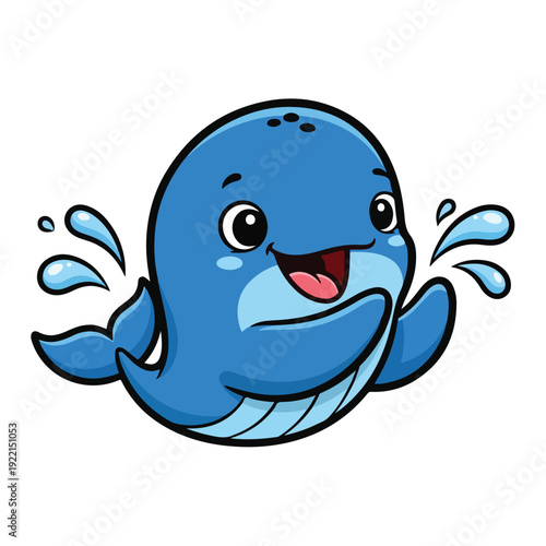 Happy Cartoon Whale Character with Water Splashes