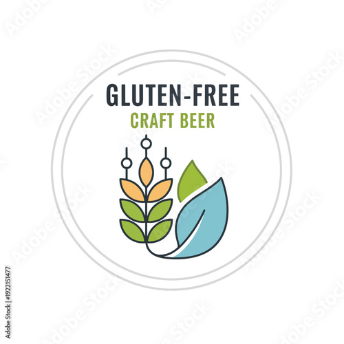 Modern Gluten-Free Craft Beer Emblem with Grain and Leaf Vector Illustration