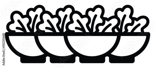 Broccoli in Bowls Simple Black Vector Illustration