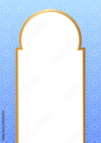 Free Download Islamic Geometric Background with Arch Frame Template. Elegant Islamic geometric pattern background with decorative arch frame and copy space - GFXLoad