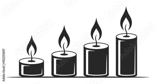 Candle Set Black and White Vector Illustration