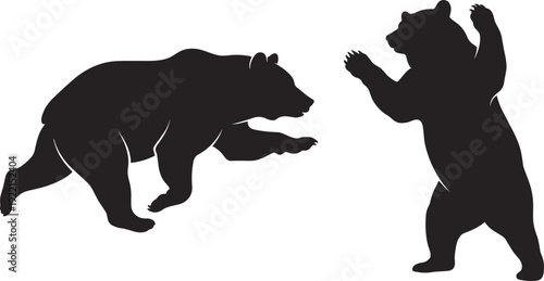 Bear silhouettes collection, walking standing wild animal poses, black bear silhouette isolated illustration set for design use
