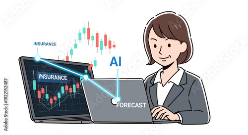 Woman analyzing financial charts on laptop insurance and ai concepts