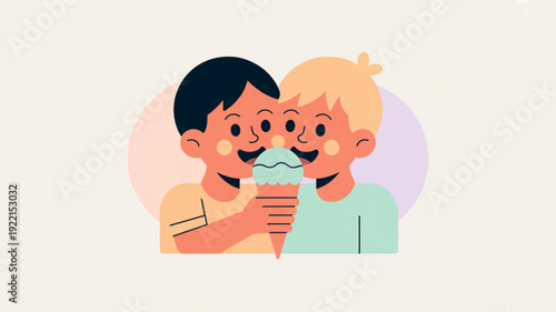 Two happy people sharing a sweet treat together in a colorful illustration
