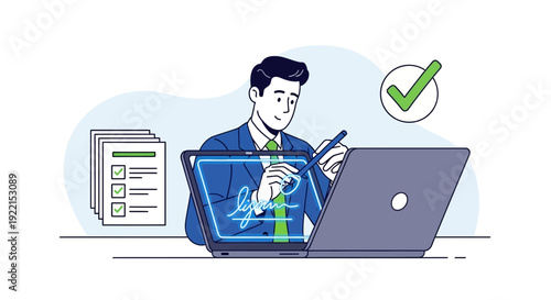 Woman analyzing health insurance data on a computer screen illustration