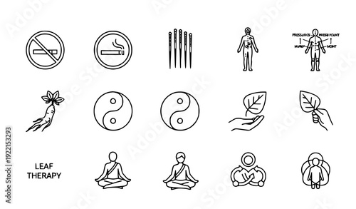 Minimal Editable Stroke Vector Icons for Traditional Medicine and Holistic Therapy