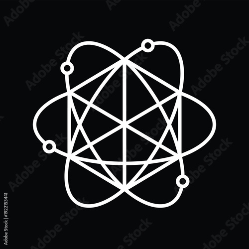 Quantum Computing Cube Monoline Icon – Isometric Qubit Electron Orbits Minimal Line Art Vector on Black