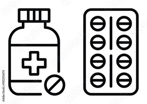 Medicine Bottle and Pills Vector Illustration