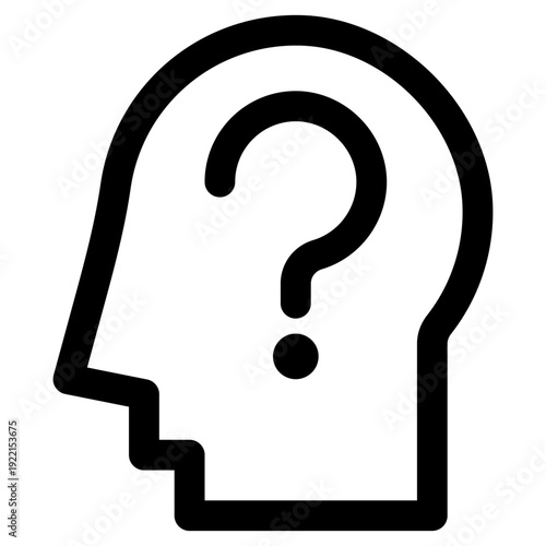 Outline icon of a human head containing a question mark, symbolizing deep thought, uncertainty, and inquiry.