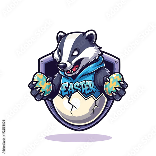 Badger Easter Emoji Holding Cracked Egg Shield
