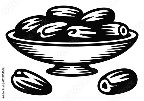 Olives in Bowl Monochrome Vector Illustration