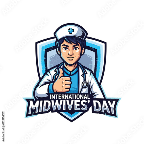 Medical professional mascot giving thumbs up for International Midwives Day