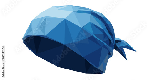 Geometric blue bandana cap with faceted design isolated on white background, showcasing modern polygonal style and vibrant color