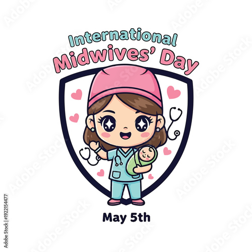 Nurse with Baby and Shield for International Midwives Day May 5th