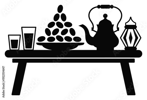Traditional Tea Setup with Dates Vector Illustration