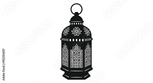 A detailed black silhouette depicts an ornate hanging lantern with intricate floral and geometric patterns high quality professional