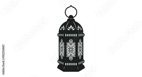 A detailed black silhouette depicts an ornate vintage lantern with a circular handle and decorative panels high quality