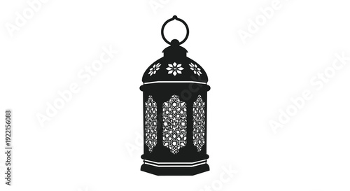 A striking black silhouette depicts an ornate antique style lantern with a circular handle above high quality professional detailed