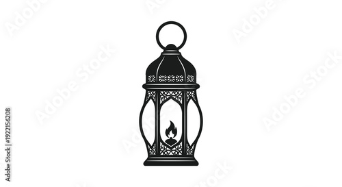 A detailed black silhouette of an ornate vintage lantern with a lit flame inside high quality professional modern