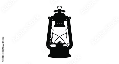 A striking black silhouette depicts a vintage kerosene lantern with a handle showcasing its classic design and form