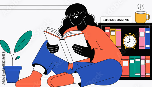 Woman relaxing with a book in a cozy home environment