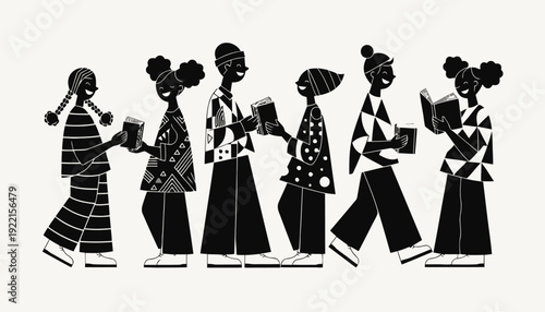 Diverse group of people reading books together in harmony