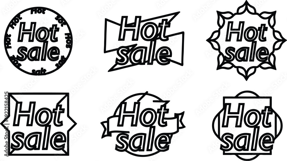 Fototapeta premium Collection of black hot sale stickers and labels for advertising and marketing campaigns on white background