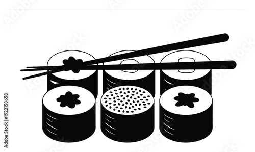 Sushi Rolls with Chopsticks Vector Illustration