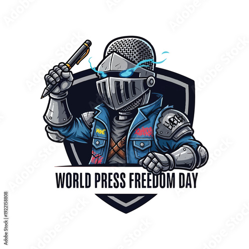 Knight in armor with pen celebrating World Press Freedom Day