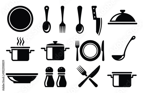 Restaurant Utensils and Dishes Vector Illustration Set