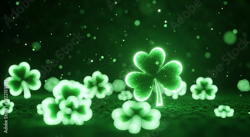 St patrick's day shamrocks in green sparkly nighttime setting