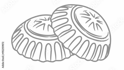 Maamoul Traditional Middle Eastern Cookie Illustration. Maamoul Hand Drawn Outline Vector Style. Decorative Ramadan Eid Design. Packaging Textile Background Use.