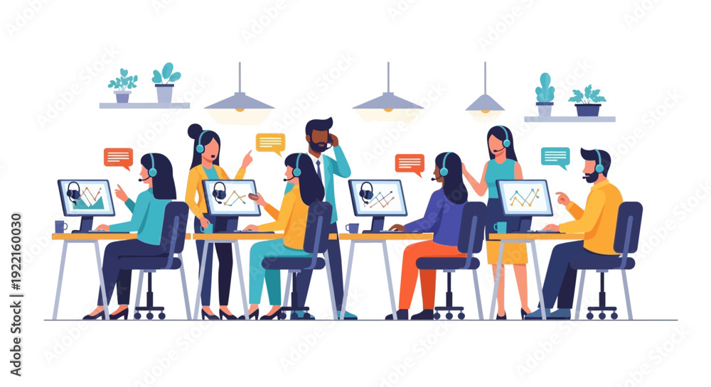 Naklejka premium Diverse group of people working together in a modern office environment.