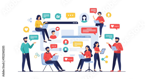 Diverse group of people collaborating on digital marketing strategy.