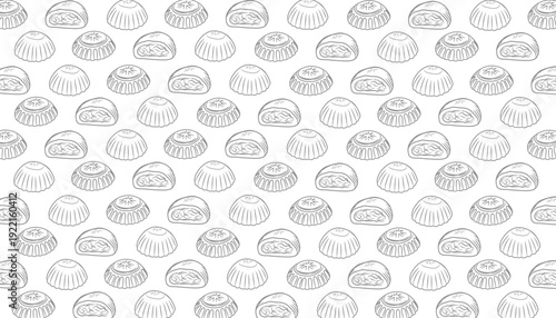 Maamoul Seamless Pattern. Traditional Middle Eastern Cookie Illustration. Maamoul Hand Drawn Outline Vector Style. Decorative Ramadan Eid Design. Packaging Textile Background Use.