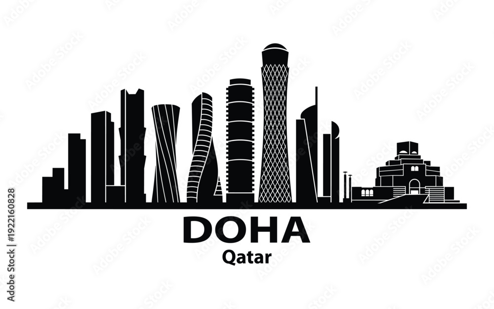 Fototapeta premium Silhouette of Doha Qatar skyline in black