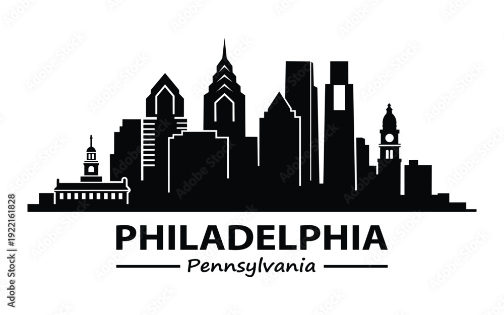 Obraz premium Black skyline of Philadelphia Pennsylvania USA